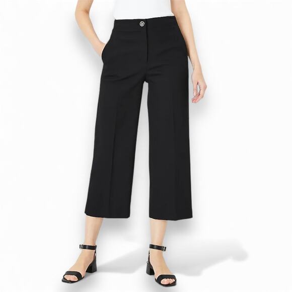 Ann Taylor Women's The Wide Leg Crop Pant Size 12 Black High Rise 595046 - Picture 1 of 9